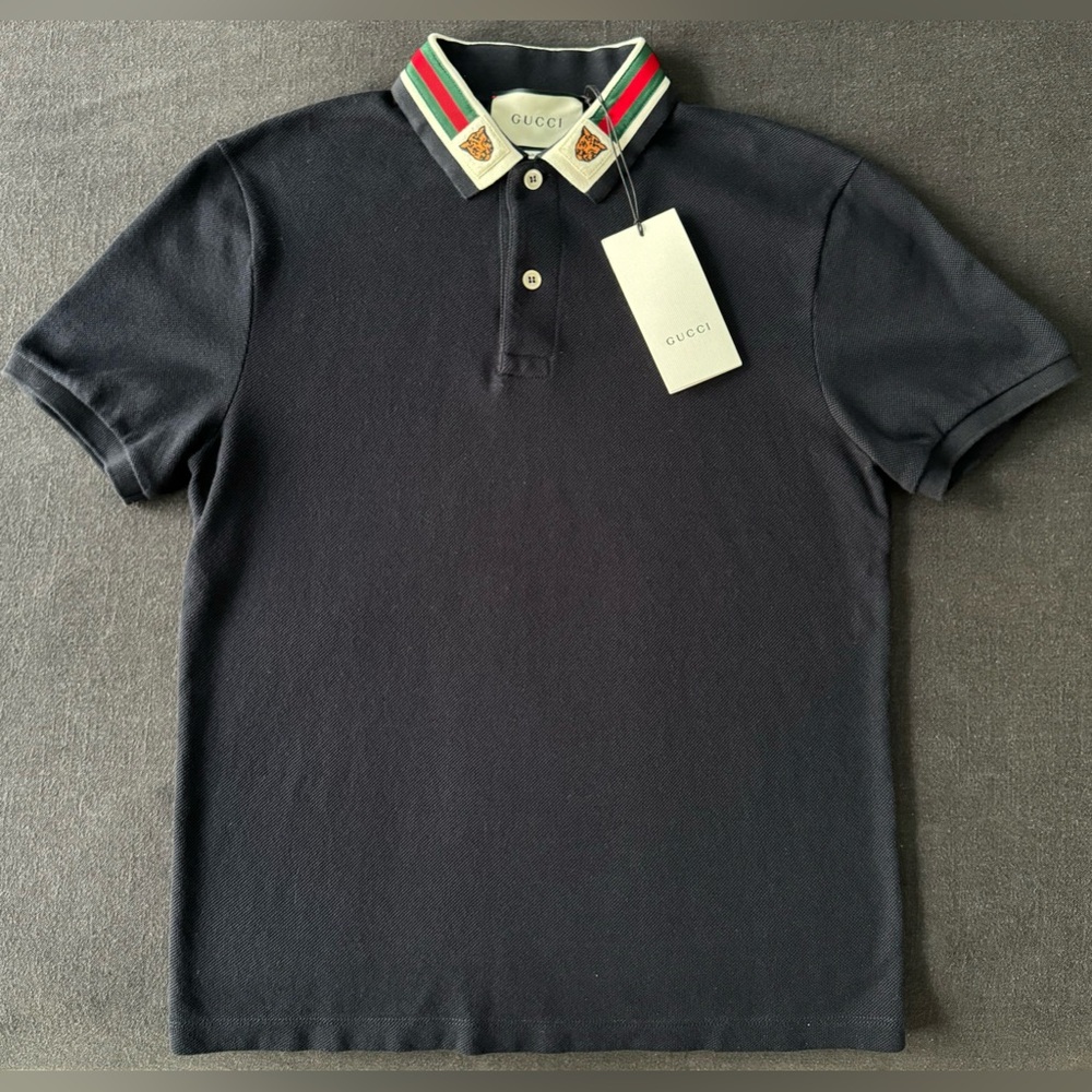 Authentic Men’s Gucci Web Stripe Polo - Navy - Tiger - Size Small - worn once